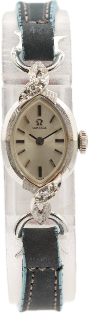 Vintage Omega AA7888 Ladies Mechanical Wristwatch 485 14k White Gold 2 Diamonds