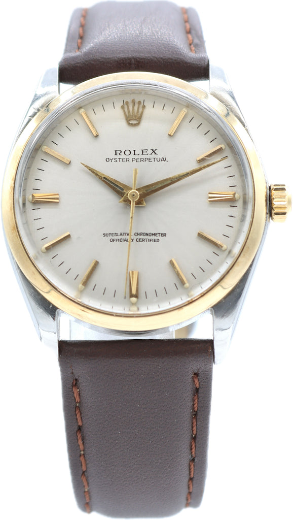 Vintage 34mm Rolex 1002 Oyster Perpetual Men's Automatic Wristwatch Steel & Gold