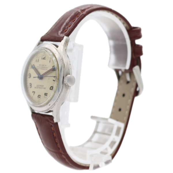 Vintage 31mm Buren Grand Prix 17 Jewel Men's Mechanical Wristwatch Swiss Steel