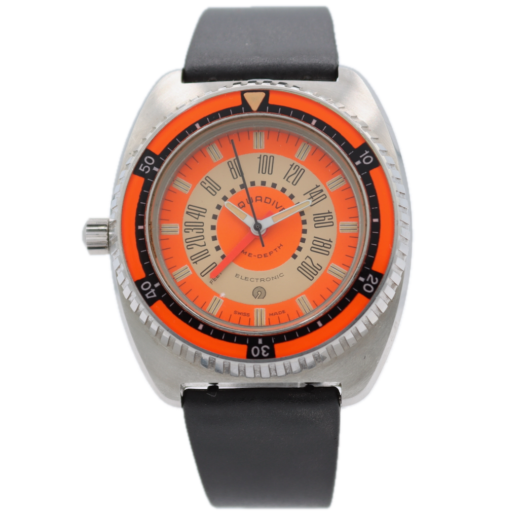 Vintage Aqua Dive Time Depth 50 Men's Electronic Wristwatch Swiss Steel W/ Box