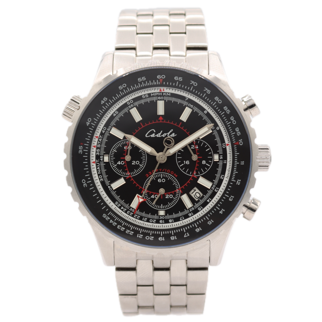 44mm Cadola CD-1009 Volaron Men's Quartz Chronograph Wristwatch Steel W/ Box