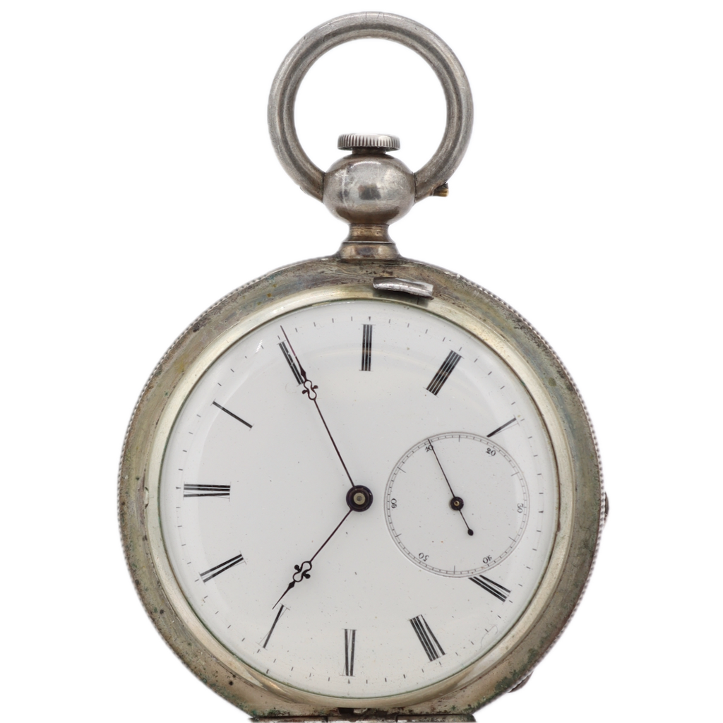 Antique Henry Beguelin Straight Line Key Wind Hunter Pocket Watch Silver Swiss