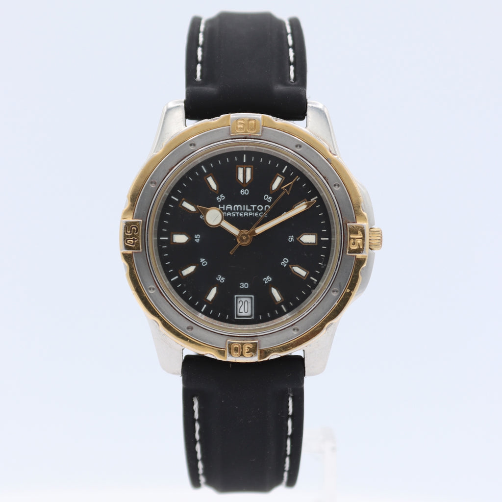 Hamilton 3808 Masterpiece Black Men's Quartz Wristwatch ETA955.112 Two Tone