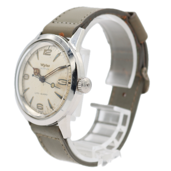 Vintage 35mm Wyler Life-Guard Lollipop Men's Mechanical Wristwatch Swiss Steel