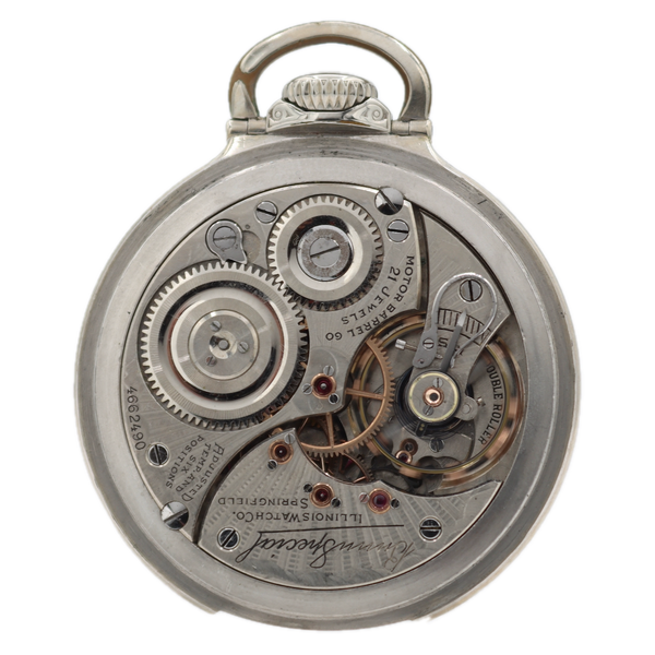 Antique 16s 1925 Illinois 14 21j Railroad Pocket Watch Bunn Special White GF