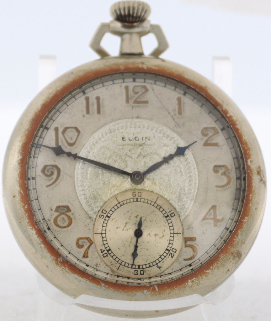 Antique 12 Size Elgin 17 Jewel Mechanical Pocket Watch 344 Chrome Plated USA