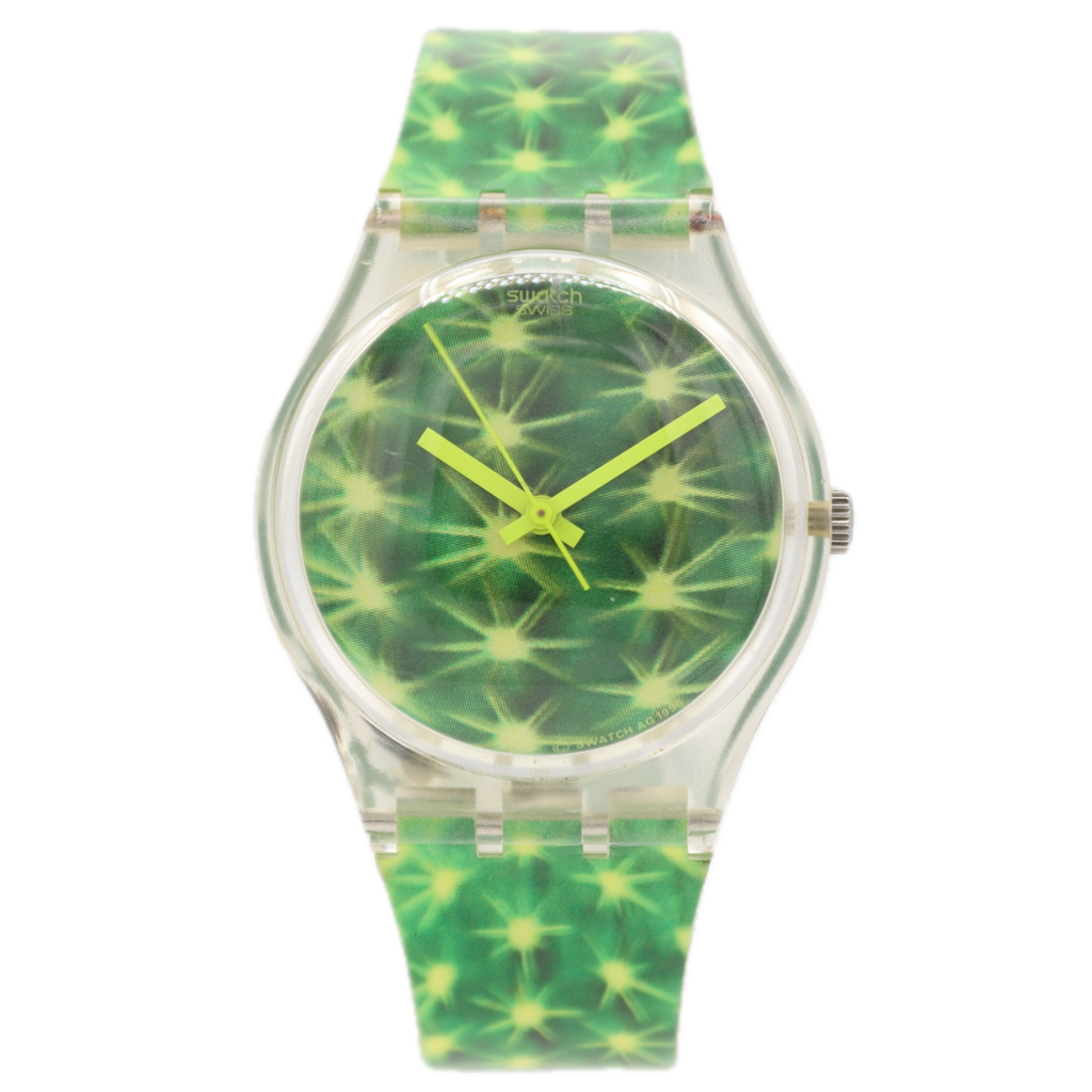 34mm 1997 Swatch GK245 Cactus Men's Quartz Wristwatch Swiss Transparent W/Case