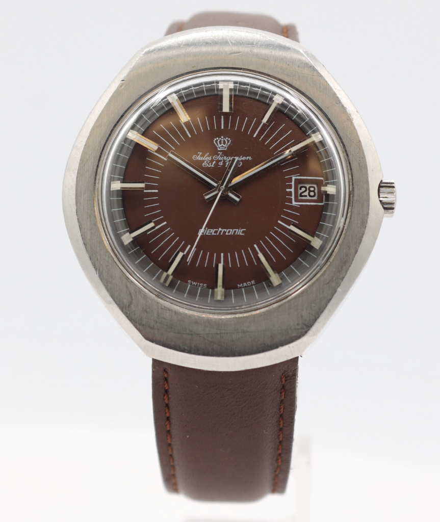 Vintage Jules Jurgensen G 02-201 Brown Men's Electronic Wristwatch Swiss Steel