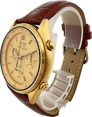 Vintage Seiko Men's Quartz Chronograph Wristwatch 7A28-7029 Gold Tone Running