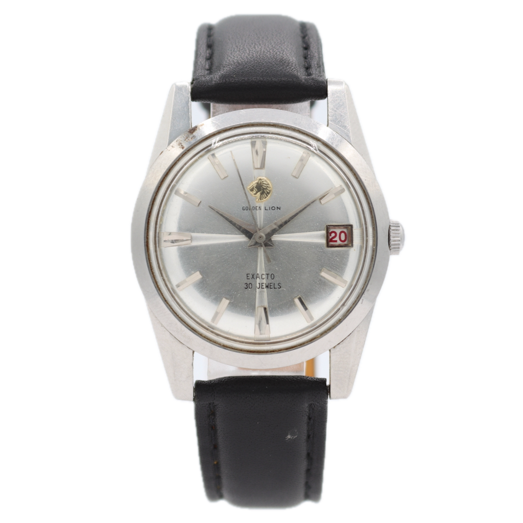 Vintage 34mm Golden Lion Exacto Date Men's Automatic Wristwatch Swiss Steel