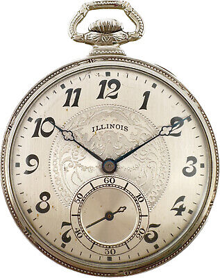 Antique 12S Illinois Executive 19J Pocket Watch 406 14k White GFw Hammered Case