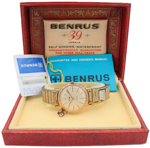 Vintage Benrus Champion 39 Jewel Men's Automatic Wristwatch Swiss Full Kit