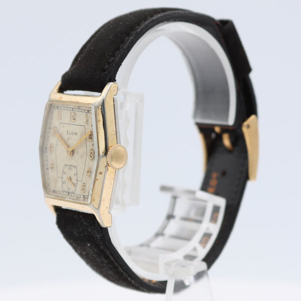 Vintage 1937 Elgin Hexagon 7 Jewel Men's Mechanical Wristwatch 526 USA Two Tone