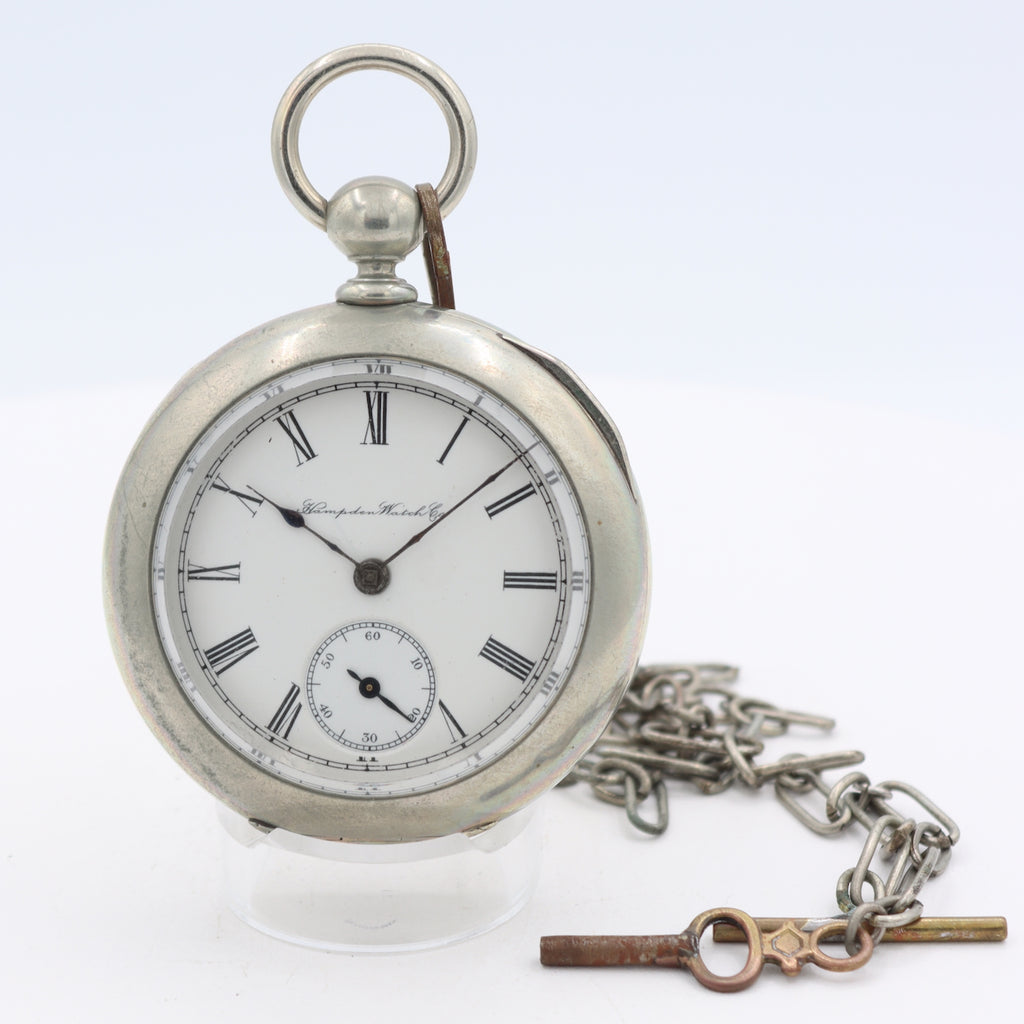 Antique 18s 1884 Hampden 7j Key Wind Pocket Watch Springfield Silverine USA
