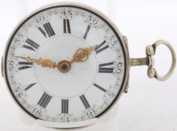 Antique Pamson Pair Case Key Wind Fusee Pocket Watch Repousse Sterling Silver