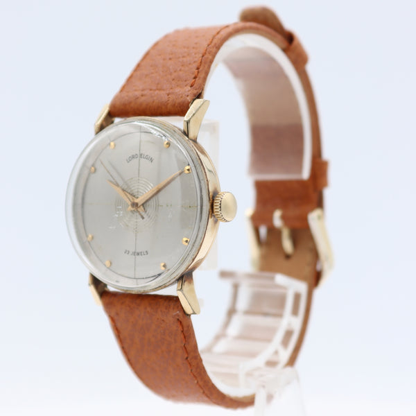 Vintage 30mm Lord Elgin 7685 Panorama 23j Men's Mechanical Wristwatch 14k GF