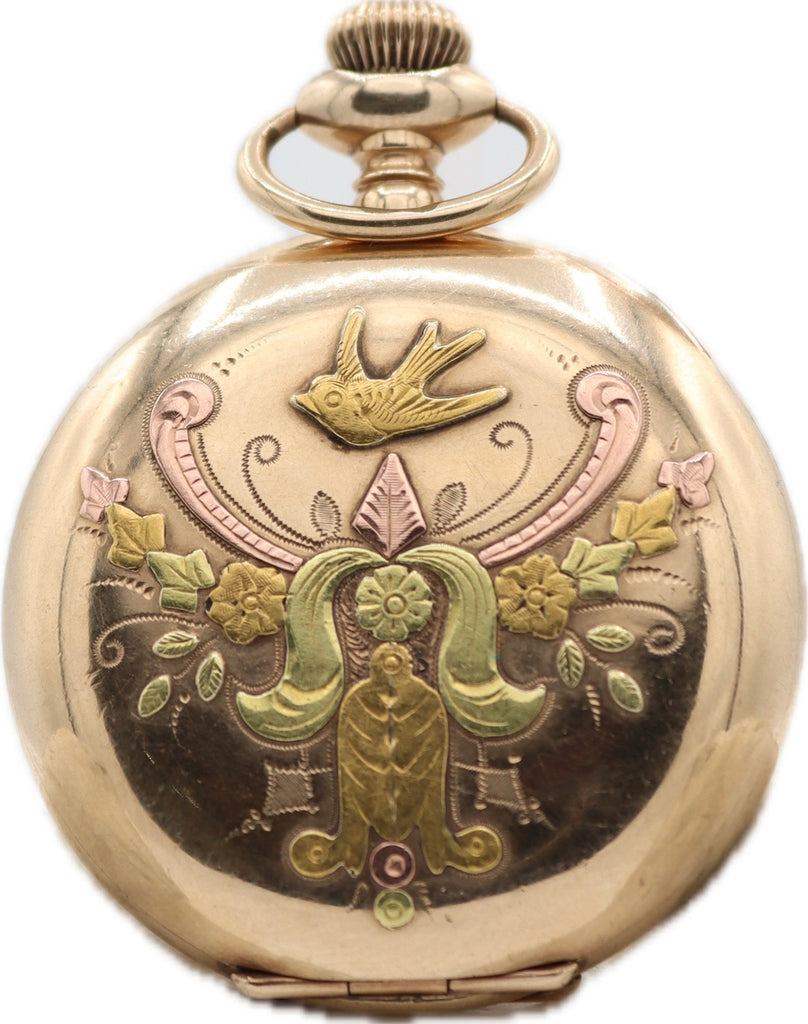 Antique 0S Elgin Mechanical Hunter Pocket Watch 318 10k TriColor Gold Filled