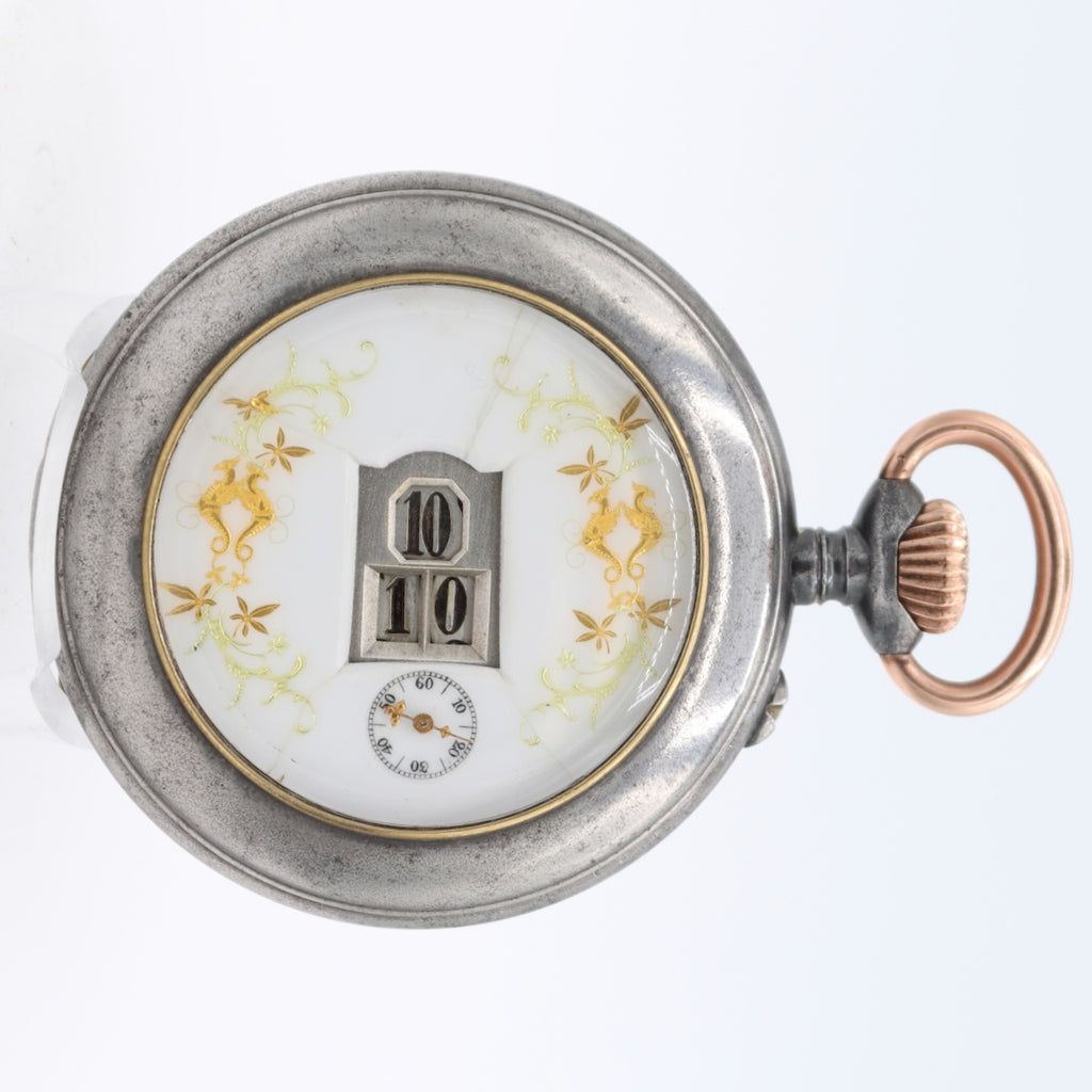 Antique 56.5mm IWC Mechanical Hunter Pocket Watch Pallweber Gunmetal Swiss