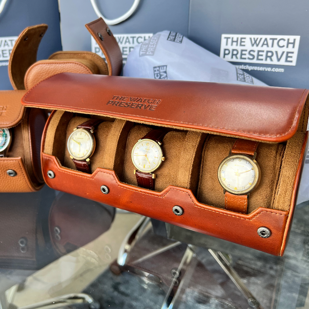 Leather travel watch sales roll