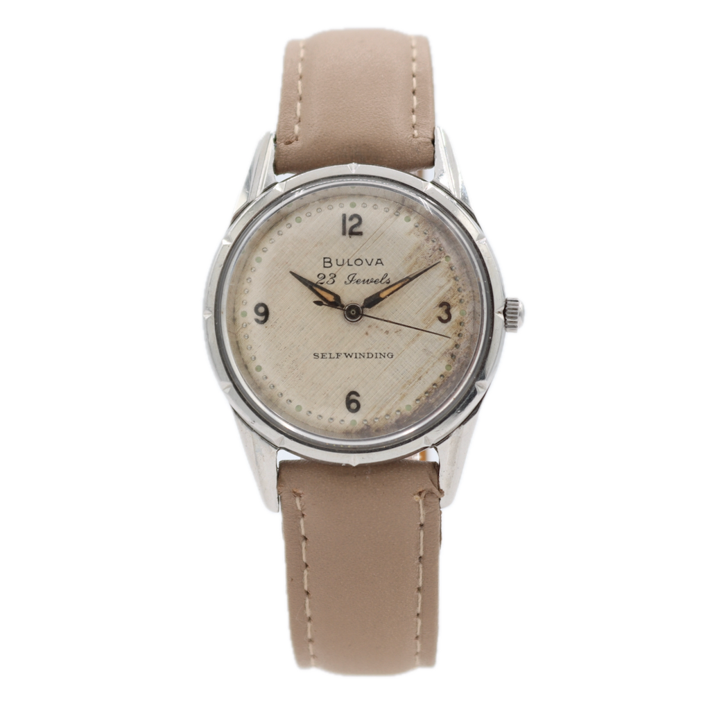 Vintage 33.5mm 1960 Bulova Linen Dial 23 Jewel Men's Automatic Wristwatch Steel