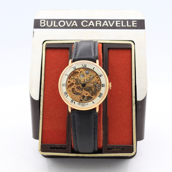 Vintage 34mm Caravelle 8225 Skeleton Dial Men's Wristwatch 1241.50 Gold Tone