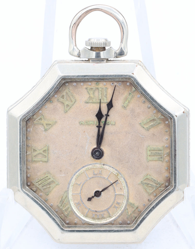 Antique 12 Size Hamilton Octagonal Pocket Watch 912 14k White Gold Filled