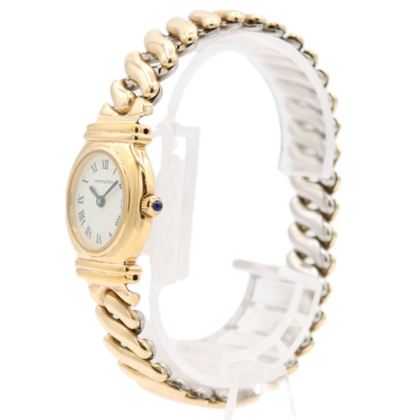 24mm Hamilton 8208 Double Barrel Lug Ladies Quartz Wristwatch Swiss Gold Tone