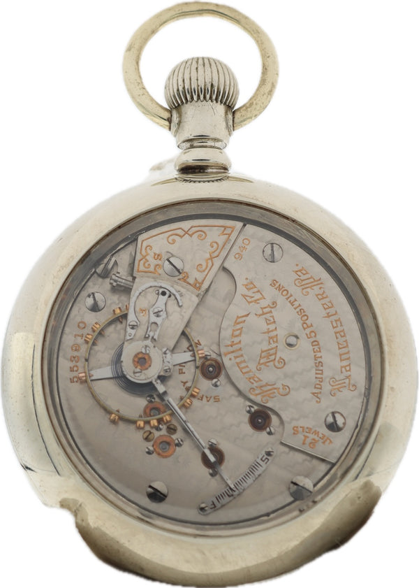 Antique 18 Size Hamilton Open Back Mechanical Railroad Pocket Watch Grade 940