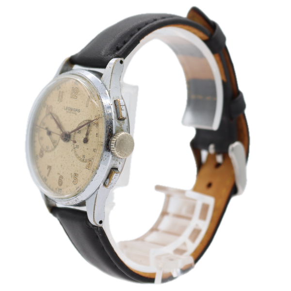 Vintage 35mm Leonidas Big Eye Men's Chronograph Wristwatch Swiss Steel