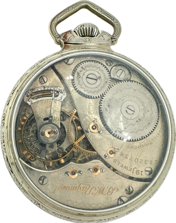 Antique 16S Elgin B.W. Raymond Railroad Pocket Watch 455 10k White Gold Filled