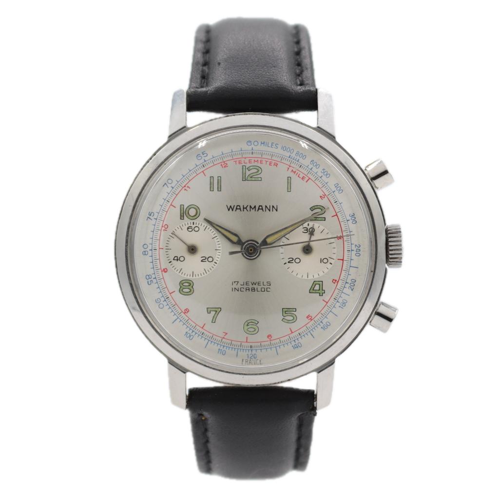 Vintage Wakmann Men's Chronograph Wristwatch Landeron 149 France Steel Serviced