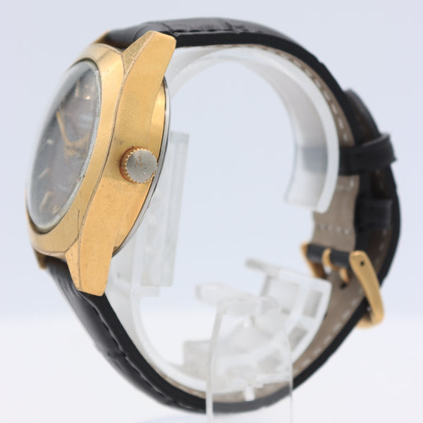 Vintage Stellaris Brown Sunburst Day Date Men's Electronic Wristwatch Gold Tone
