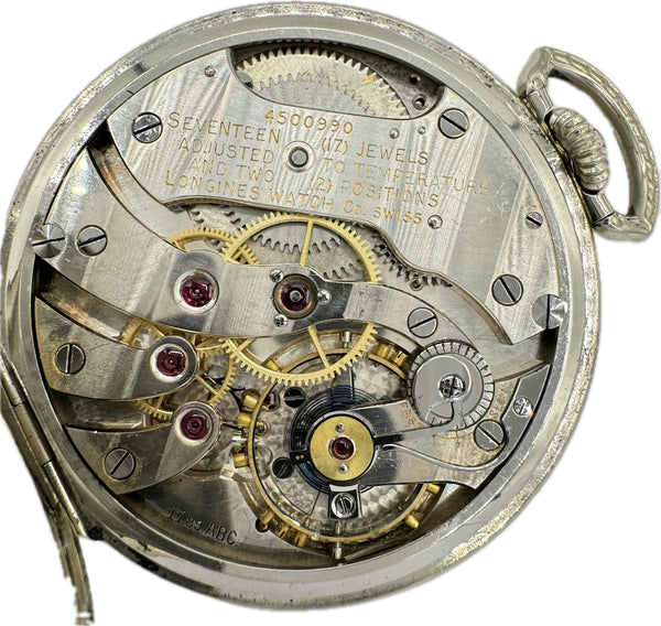 Antique 12 Size Longines Mechanical Pocket Watch 17.89ABC 14k White Gold Filled