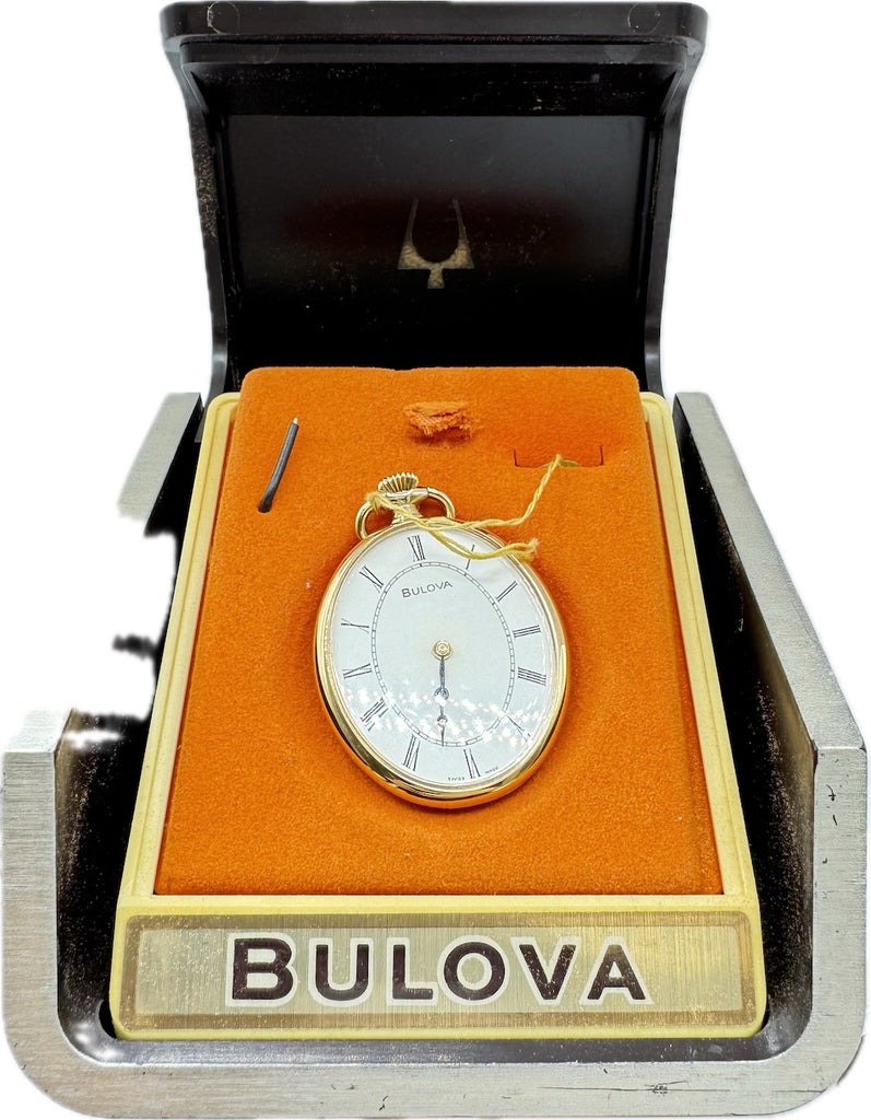 Vintage Bulova Oval w Breguet Hands Mechanical Open Face Pocket Watch w Box