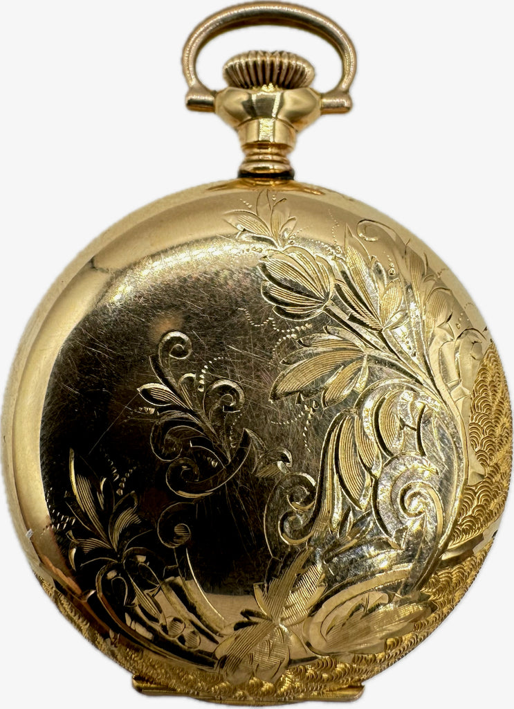 Antique 3/0S Hampden Multicolor Hunter Pocket Watch Diadem Gold Filled Fancy