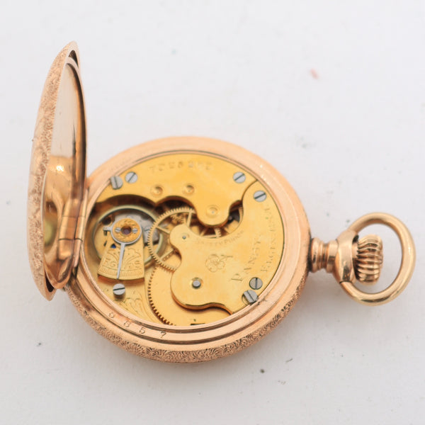 Antique 0s 1898 Elgin Pansy Rose Petal Hunter Pocket Watch 109 14k Gold FIlled