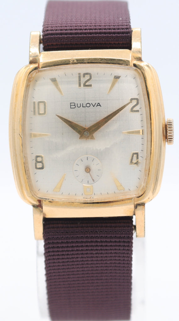 Vintage 1965 Bulova 2057 Linen Dial Men's Mechanical Wristwatch 11 AL Swiss