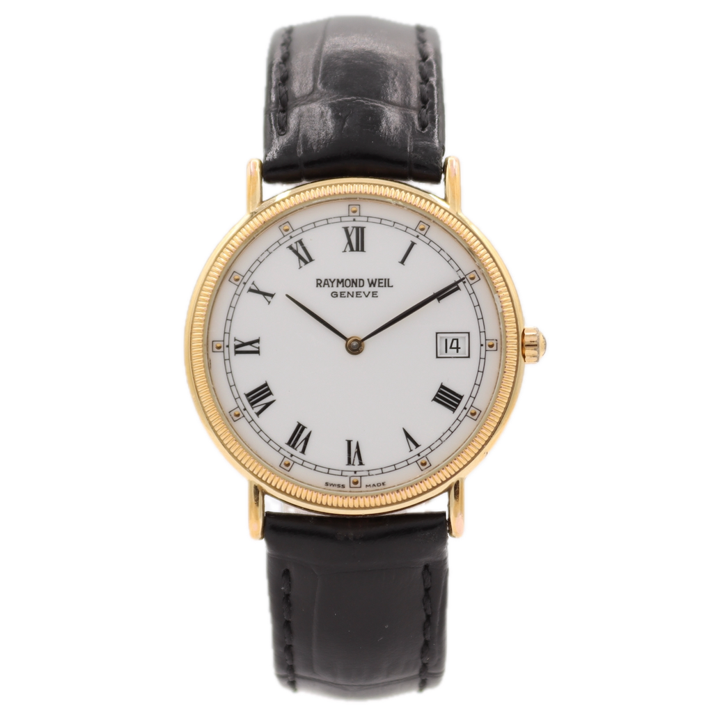 32mm Raymond Weil 5514/1 Roman Men's Quartz Wristwatch Swiss 18k Gold Classic