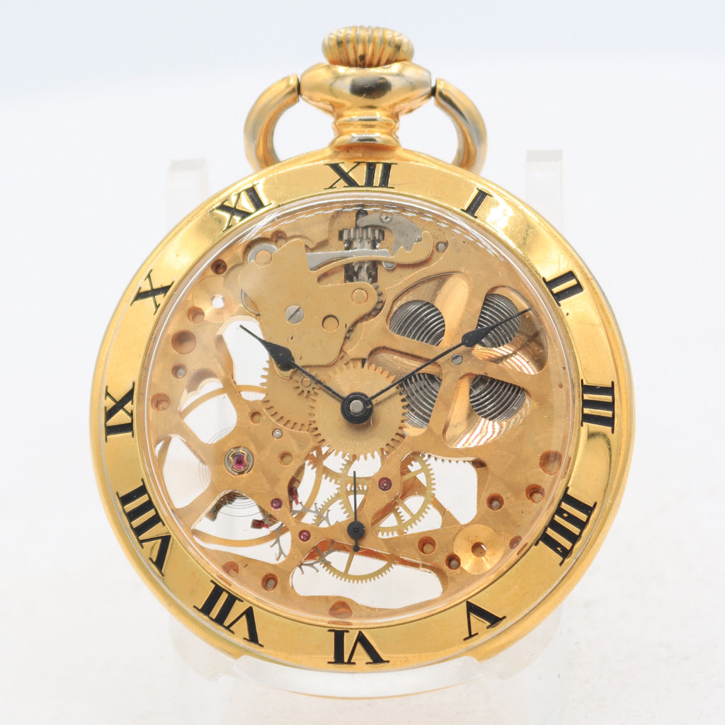 Vintage 18s Arnex Gold Skeleton 17 Jewel Mechanical Pocket Watch 497 Gold Tone