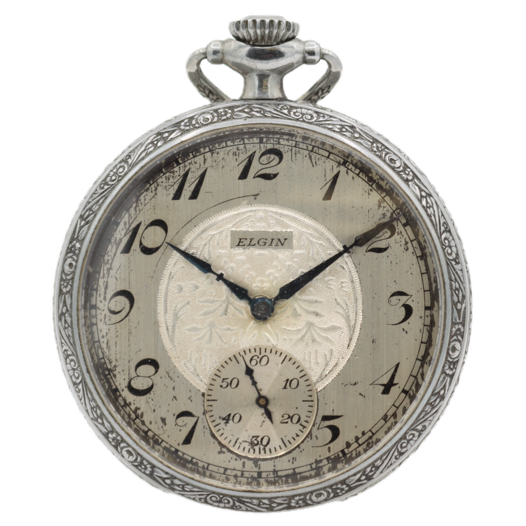 Antique 18s 1915 Elgin 7 Jewel Mechanical Pocket Watch 293 Chrome Plated USA