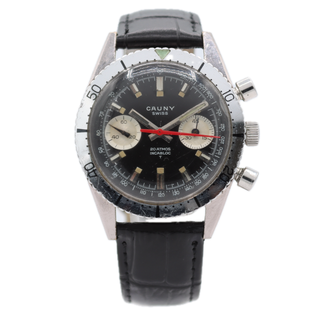Vintage 38mm Cauny Diver Style Men's Chronograph Wristwatch Valjoux 7733 Steel