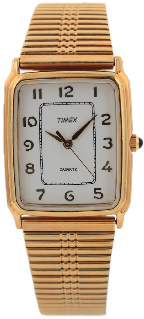 Vintage Timex Tank Style White Ladies Quartz Wristwatch Phillipines Gold Tone