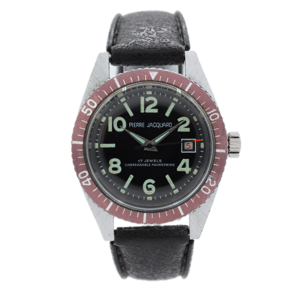 Vintage 37mm Pierre Jacquard Diver 17 Jewel Men's Mechanical Wristwatch Steel