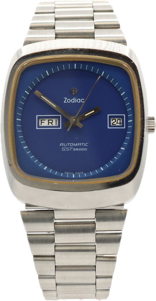 Vintage 35mm Zodiac Day-Date SST 36000 Men's Automatic Wristwatch Steel #2