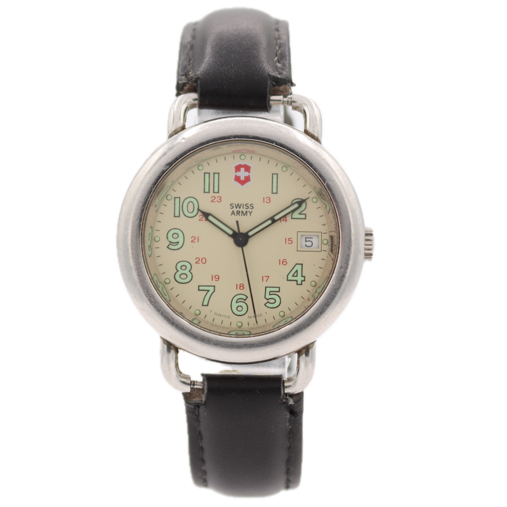 Vintage 37mm Swiss Army Date Men's Quartz Wristwatch Swiss Steel 330ft Military