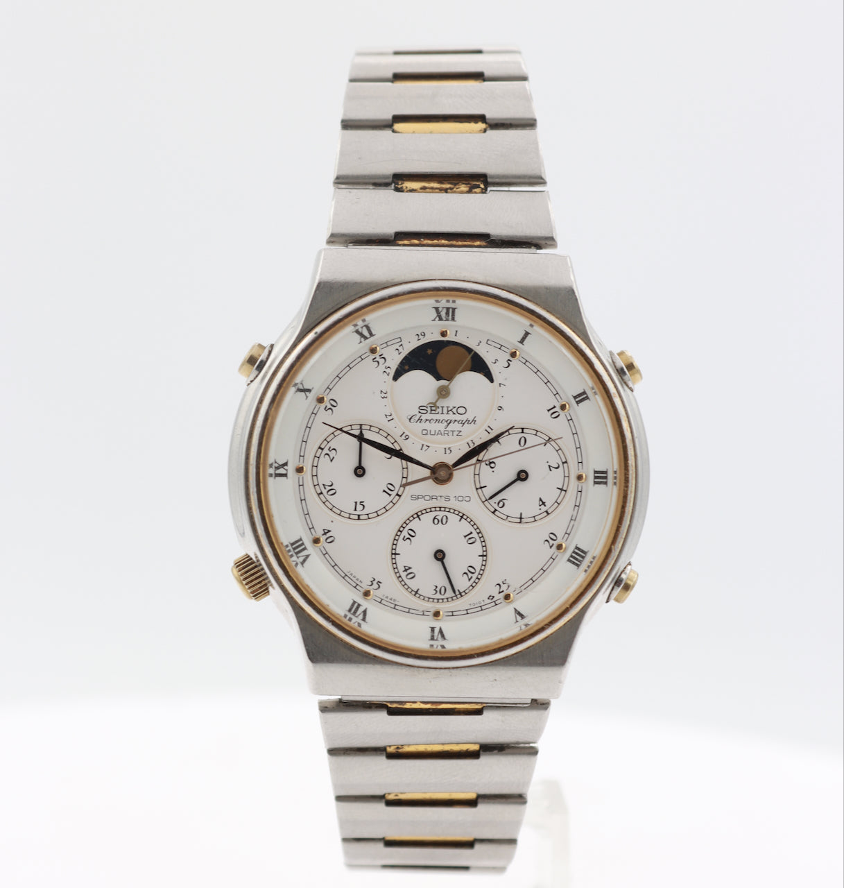 Vintage Seiko 7A48-7009 Moon Phase Men's Quartz Chronograph