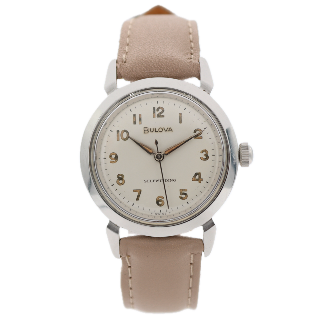 Vintage 33mm 1965 Bulova Cream Dial Men's Automatic Wristwatch Swiss Steel Runs