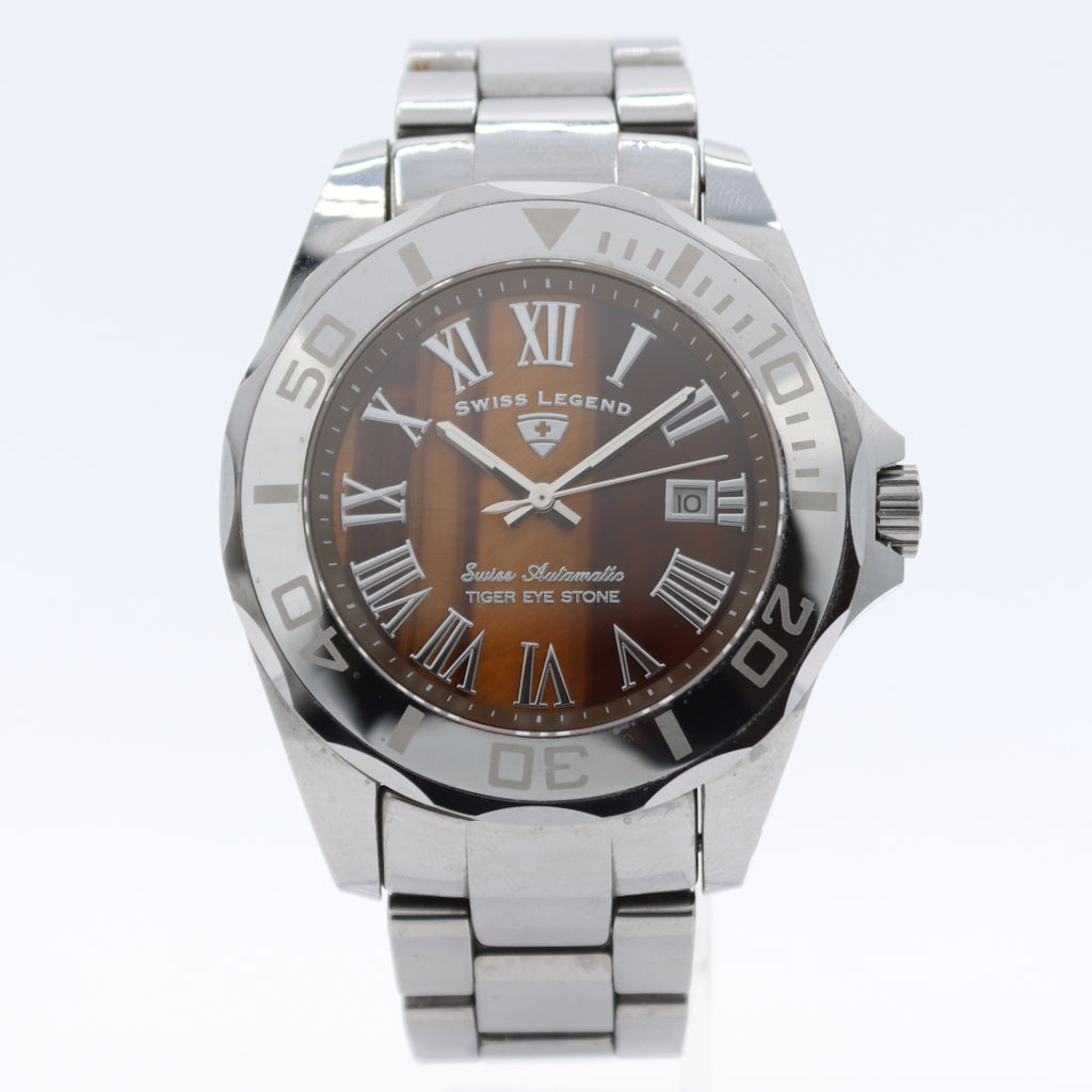 Swiss Legend 18010A-44 Tiger Eye Stone Men's Automatic Wristwatch Swiss Tungsten