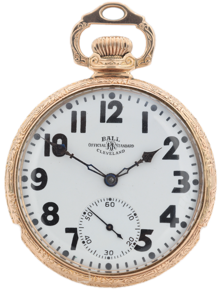 Vintage 16s 1929 Ball Hand Hammered 23 Jewel Railroad Pocket Watch 810 10k GF