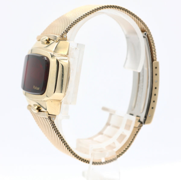 Vintage 33mm Pulsar Dress P2 Men's Quartz LCD Wristwatch Japan 14k GF Running